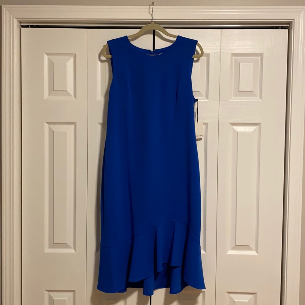 Light Royal Blue Calvin Klein Ruffle MIDI Dress